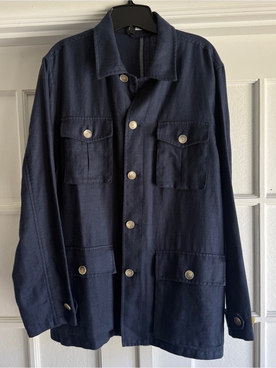 J. McLaughlin Other - J.McLaughlin Italian Fabric Navy Linen Blend Safari Jacket Men’s Medium